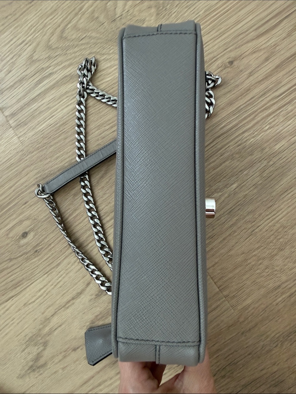 Prada Saffiano Leather Chain Shoulder Bag in Taupe Gray - Picture 6 of 8
